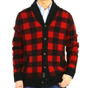 Polo Ralph Lauren Shawl Collar Wool Cardigan XL Red Buffalo Plaid *flawed*